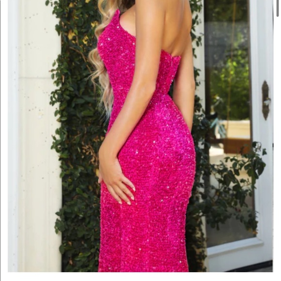 Portia & Scarlett PS21208 Size 4 Hot Pink Strapless Sequin Long Trumpet Mermaid - Picture 3 of 4